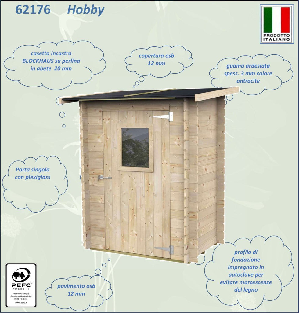 Casetta in Legno Bh19 Hobby Monofalda - 1.44 mq con Spessore Pareti 19 mm - ALCE - Idea giardino