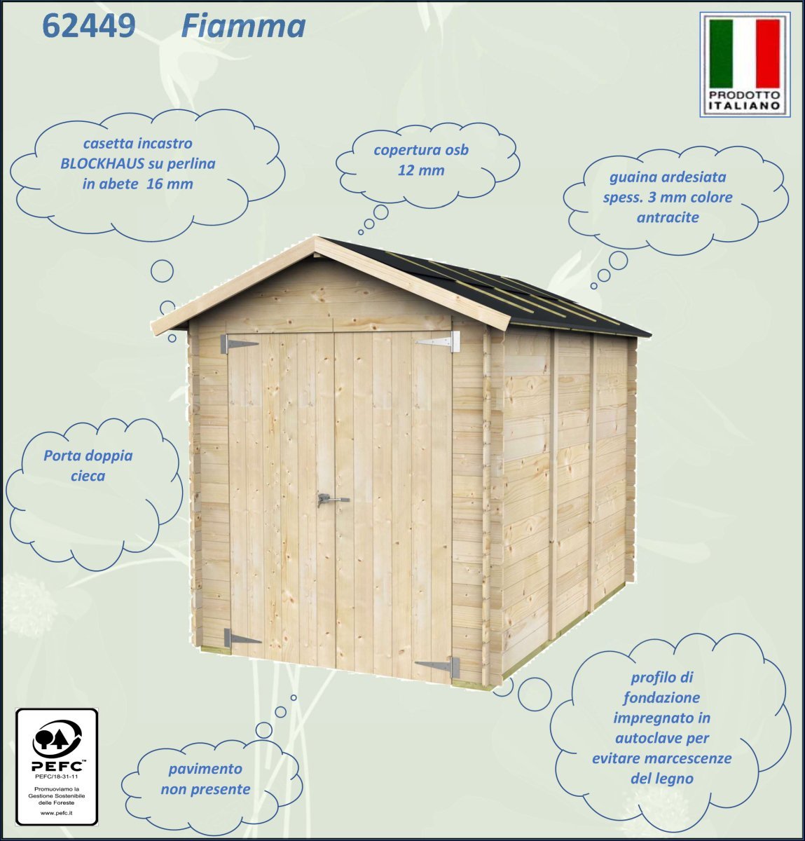 Casetta in Legno Fiamma - 4.86 mq con Spessore Pareti 16 mm - ALCE - Idea giardino