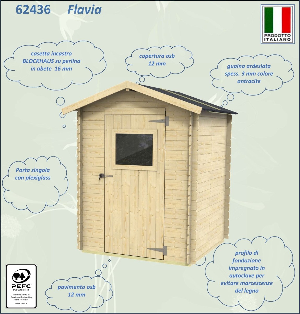 Casetta in Legno Flavia - 1.90 mq con Spessore Pareti 16 mm - ALCE - Idea giardino