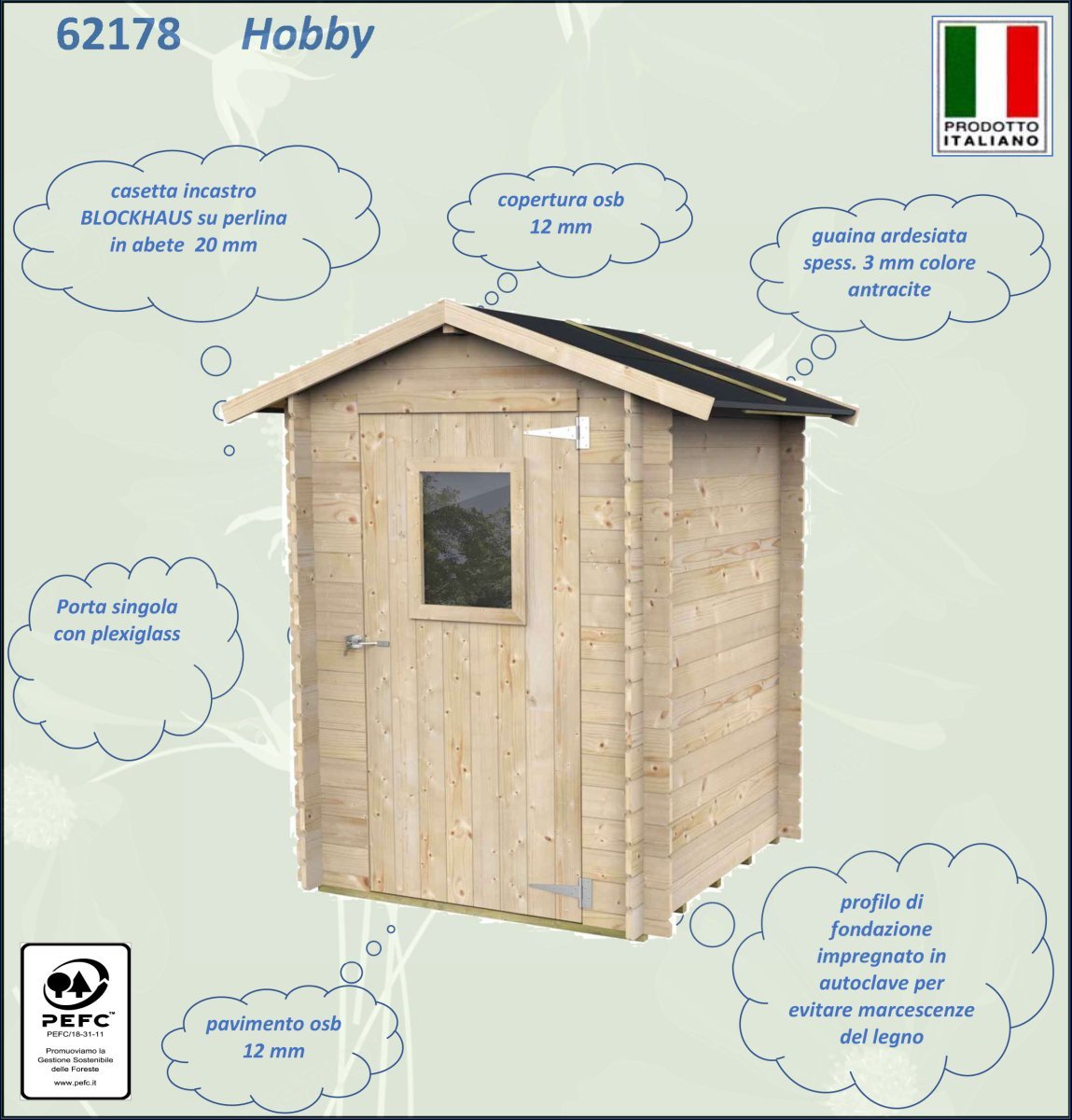 Casetta in Legno Hobby - 2.13 mq con Spessore Pareti 19 mm - ALCE - Idea giardino