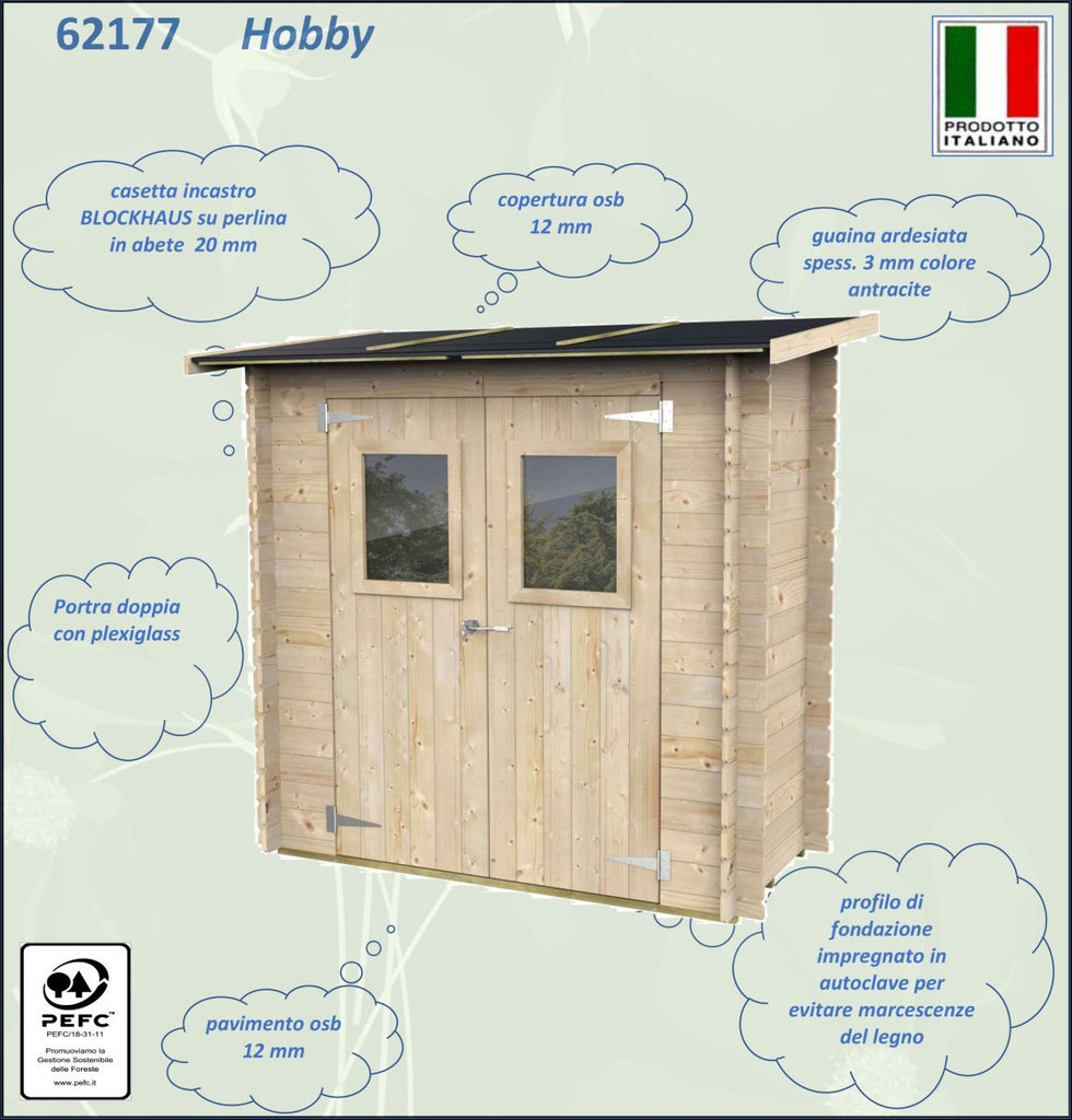 Casetta in Legno Hobby Monofalda - 1.94 mq con Spessore Pareti 19 mm - ALCE - Idea giardino