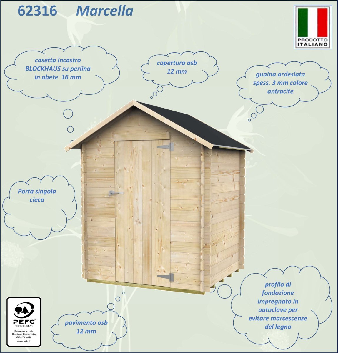 Casetta in Legno Marcella - 1.90 mq con Spessore Pareti 16 mm - ALCE - Idea giardino