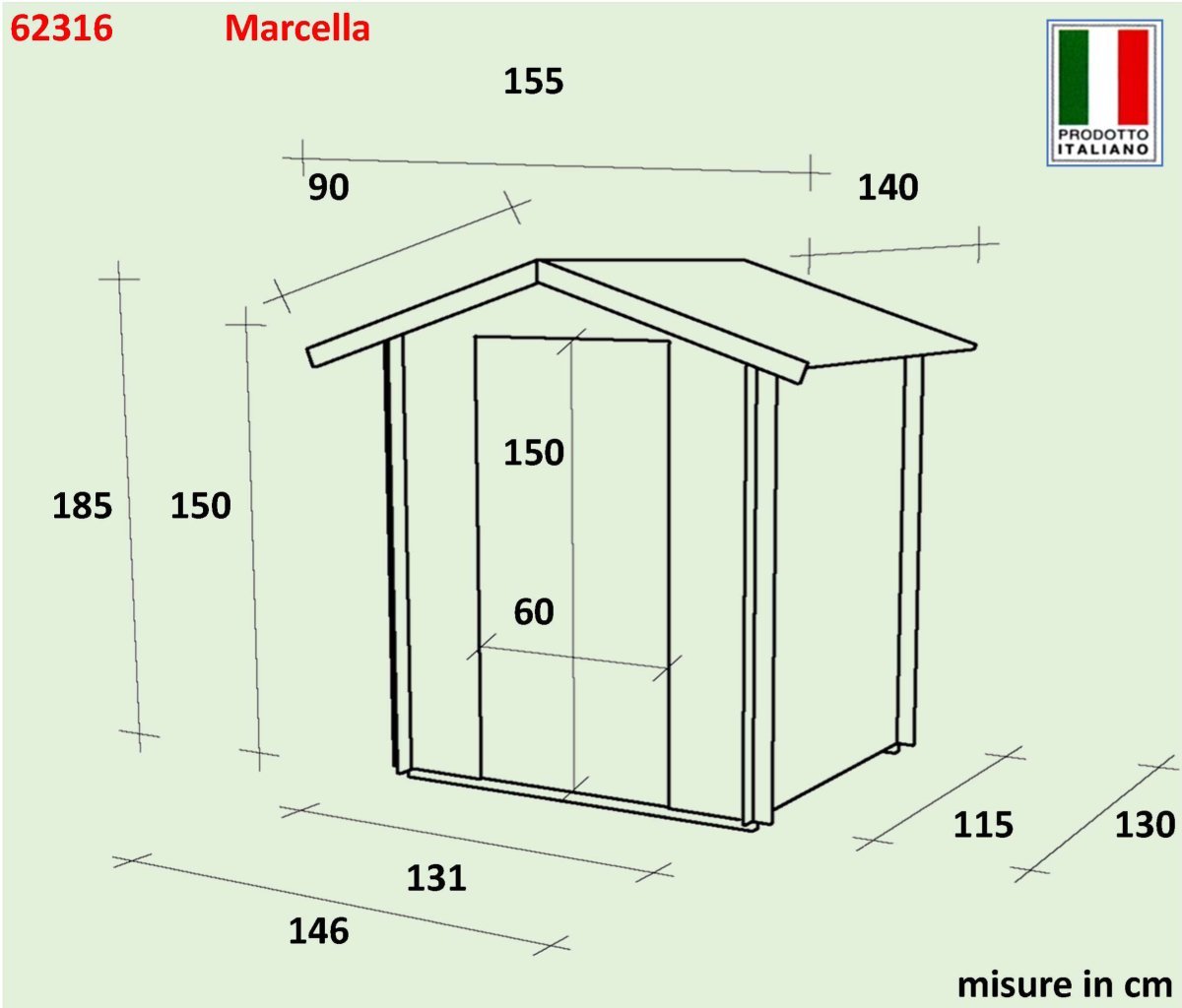 Casetta in Legno Marcella - 1.90 mq con Spessore Pareti 16 mm - ALCE - Idea giardino