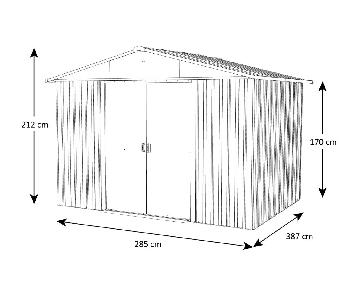 Casetta in Metallo 11,03 mq, Pareti 0,30 mm + Kit di Ancoraggio - Yardmaster - Idea giardino