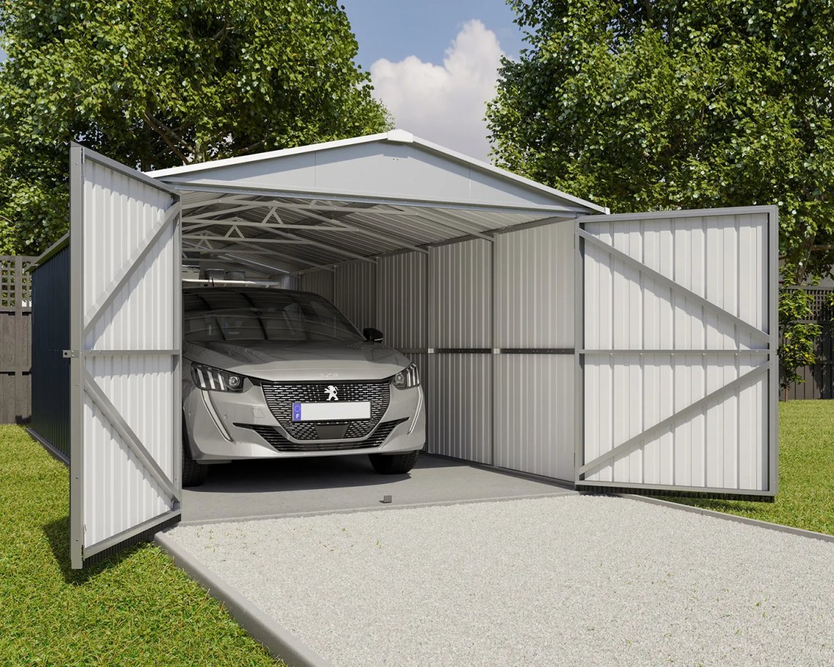 Garage in Metallo Yardmaster 20,72 mq, Pareti 0,30 mm + Kit di Ancoraggio - Yardmaster - Idea giardino