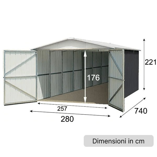 Garage in Metallo Yardmaster 20,72 mq, Pareti 0,30 mm + Kit di Ancoraggio - Yardmaster - Idea giardino