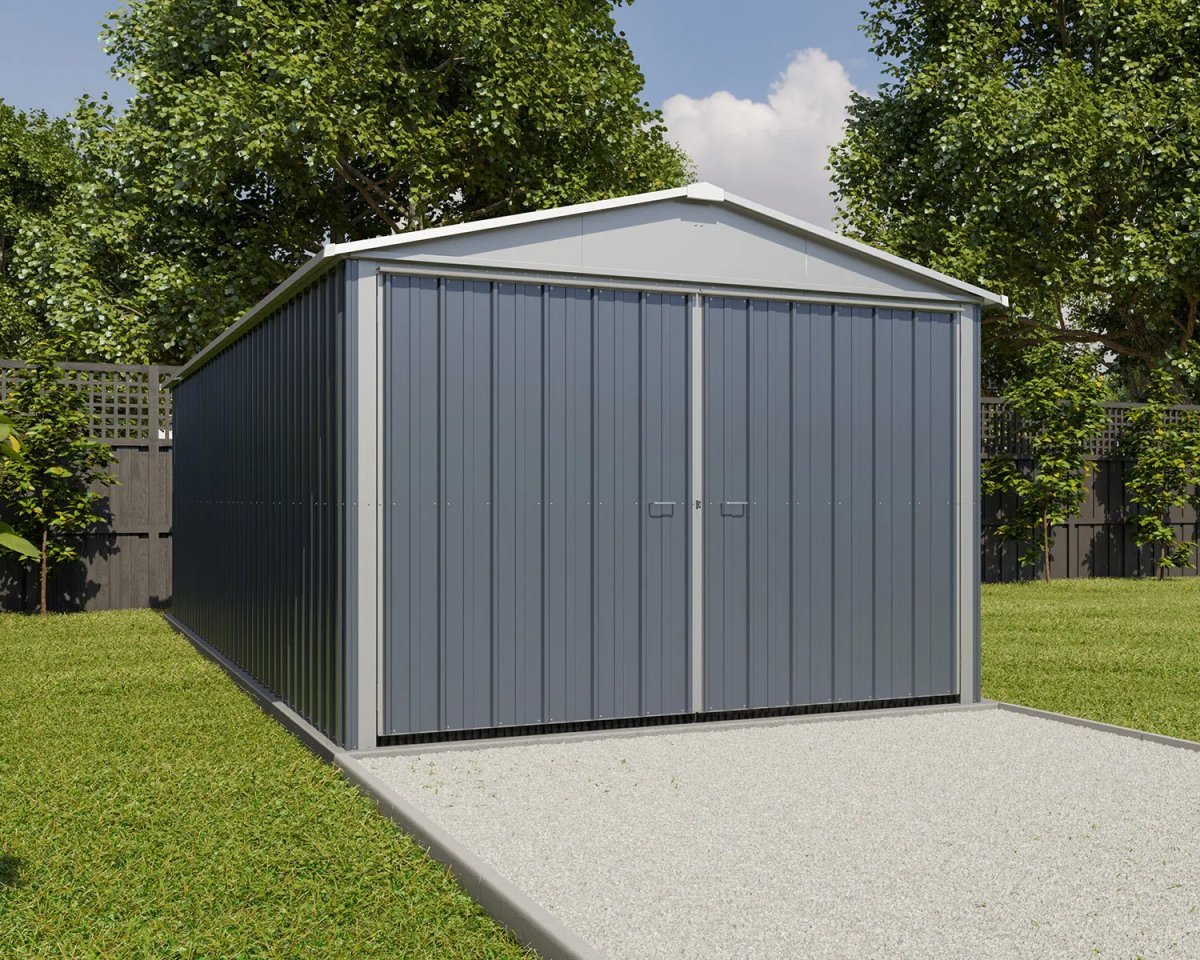 Garage in Metallo Yardmaster 20,72 mq, Pareti 0,30 mm + Kit di Ancoraggio - Yardmaster - Idea giardino