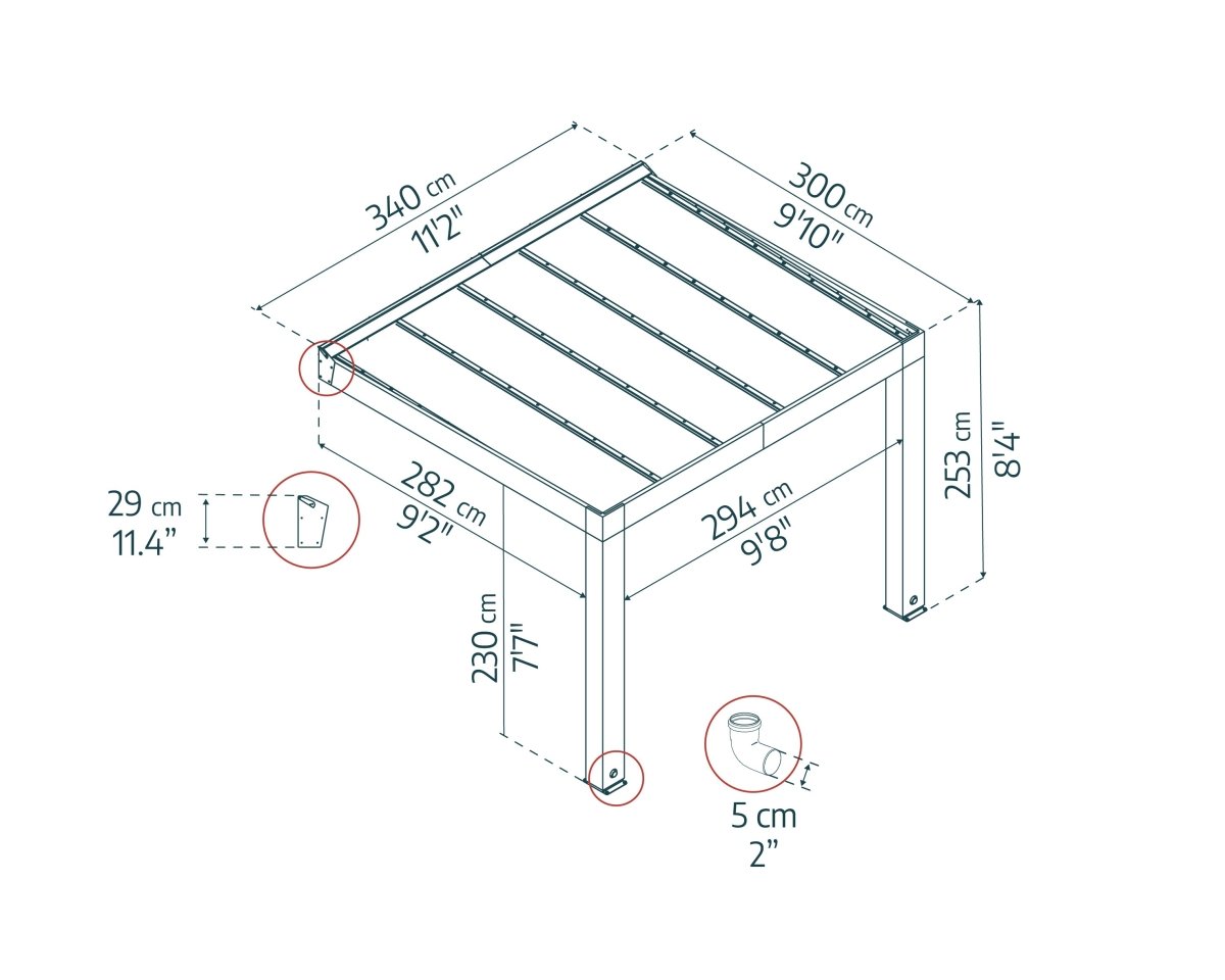 Pergola in legno di cedro e policarbonato Helsinki 300 cm x 340 cm Tortora - Canopia by Palram - Idea giardino