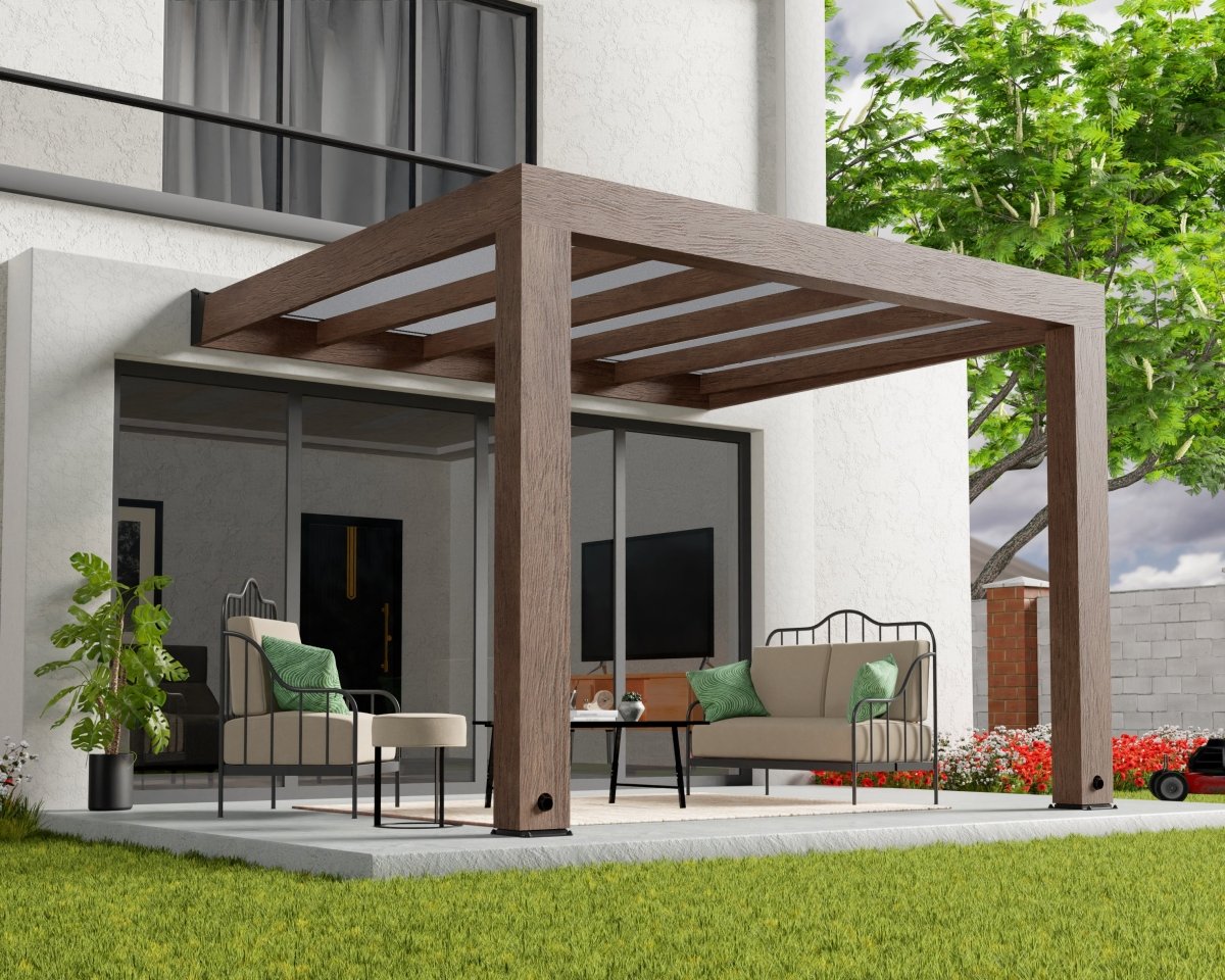 Pergola in legno di cedro e policarbonato Helsinki 300 cm x 340 cm Tortora - Canopia by Palram - Idea giardino