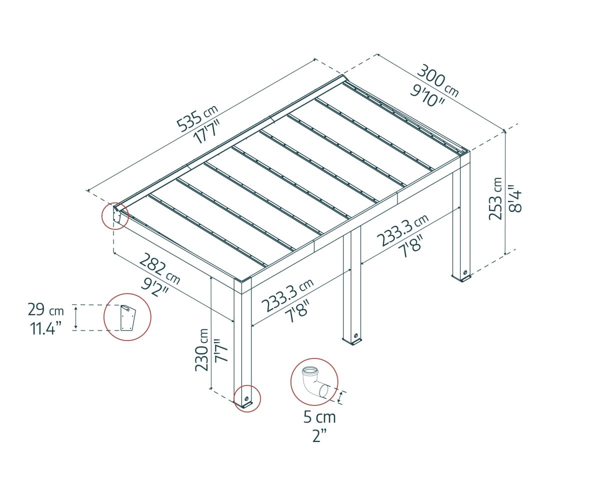 Pergola in legno di cedro e policarbonato Helsinki 300 cm x 470 cm Tortora - Canopia by Palram - Idea giardino