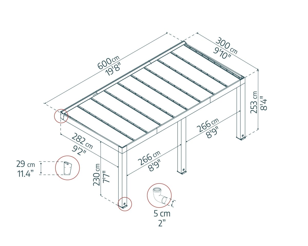 Pergola in legno di cedro e policarbonato Helsinki 300 cm x 600 cm Tortora - Canopia by Palram - Idea giardino