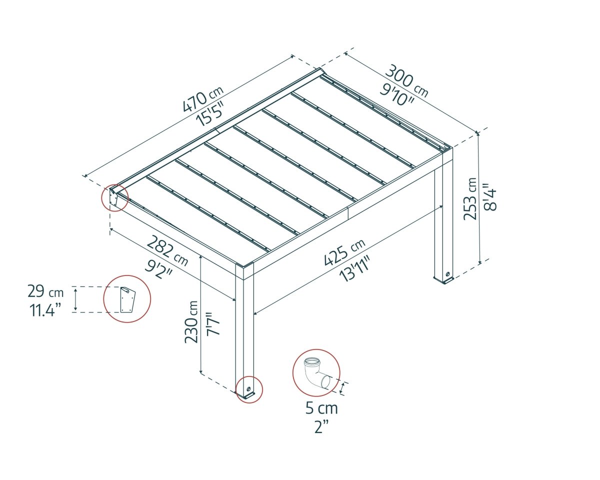 Pergola in legno di cedro e policarbonato Helsinki 300 cm x 665 cm Tortora - Canopia by Palram - Idea giardino