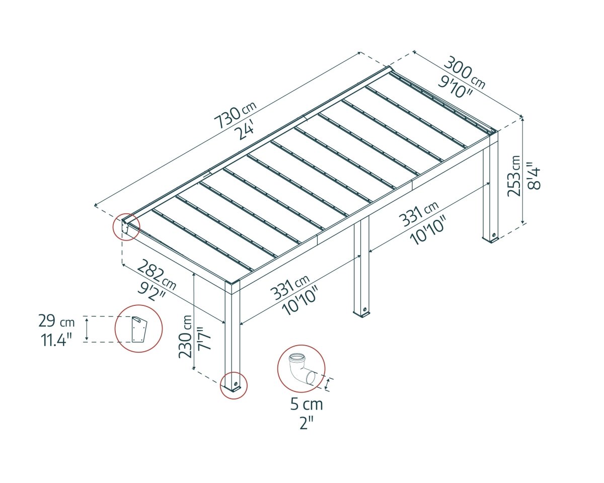 Pergola in legno di cedro e policarbonato Helsinki 300 cm x 730 cm Tortora - Canopia by Palram - Idea giardino