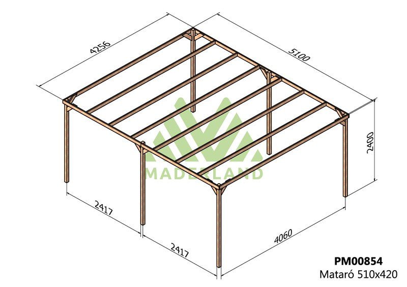 Pergola in legno massello, 510x420 cm Mataró - Maderland - Idea giardino