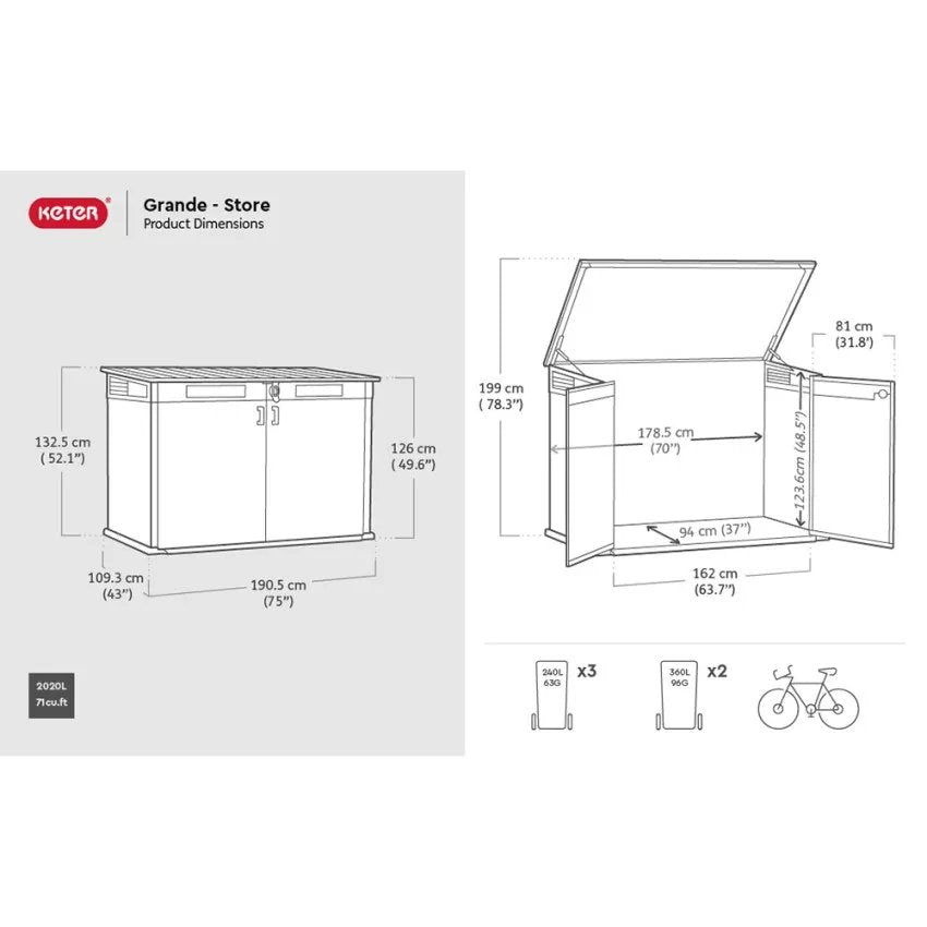 Porta Attrezzi in Resina Grande-Store Grigio, 2,07 m², Capacità 2020L - Keter - Idea giardino