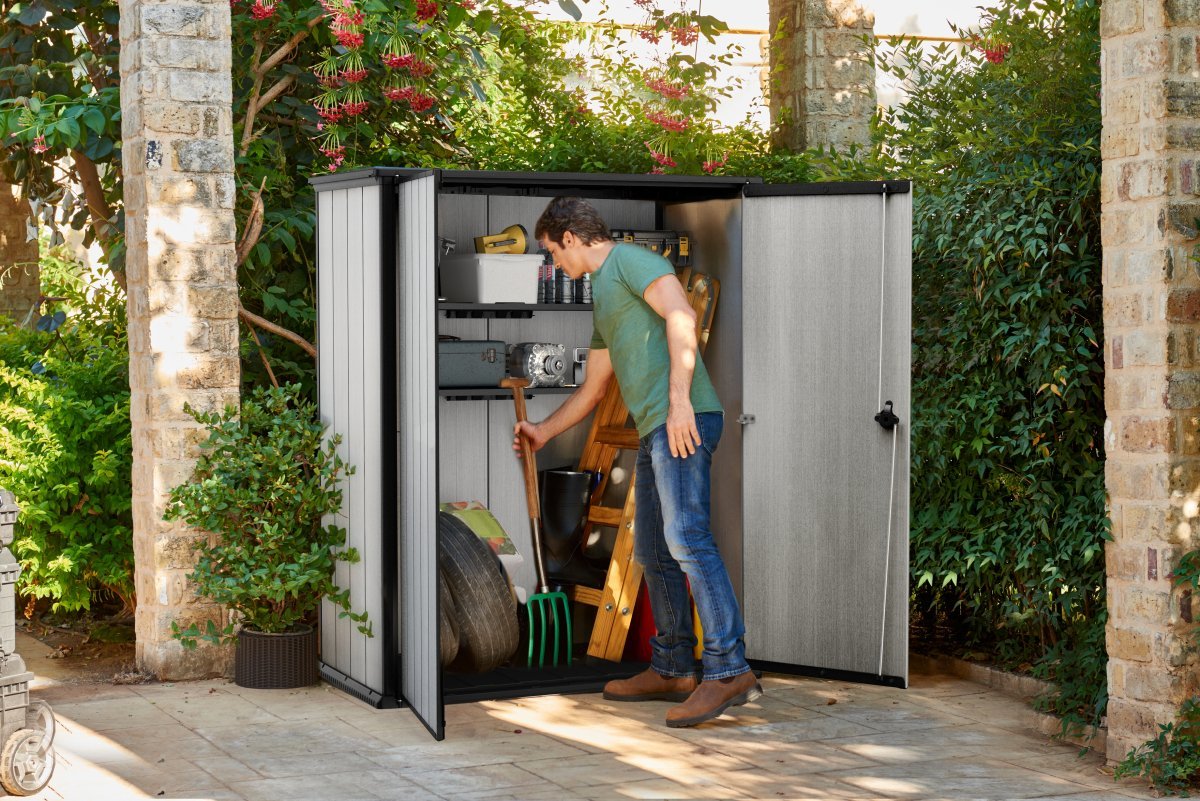 Porta Attrezzi in Resina High-Store+ Grigio, 1,03 m², Capacità 1400L - Keter - Idea giardino