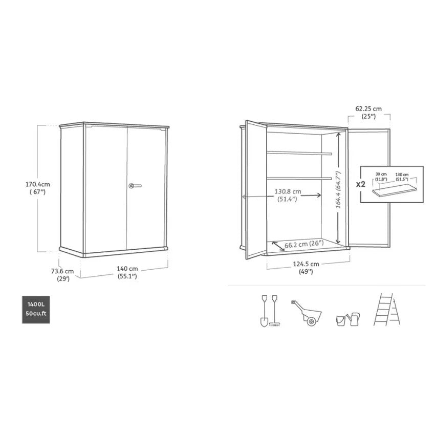 Porta Attrezzi in Resina High-Store+ Grigio, 1,03 m², Capacità 1400L - Keter - Idea giardino