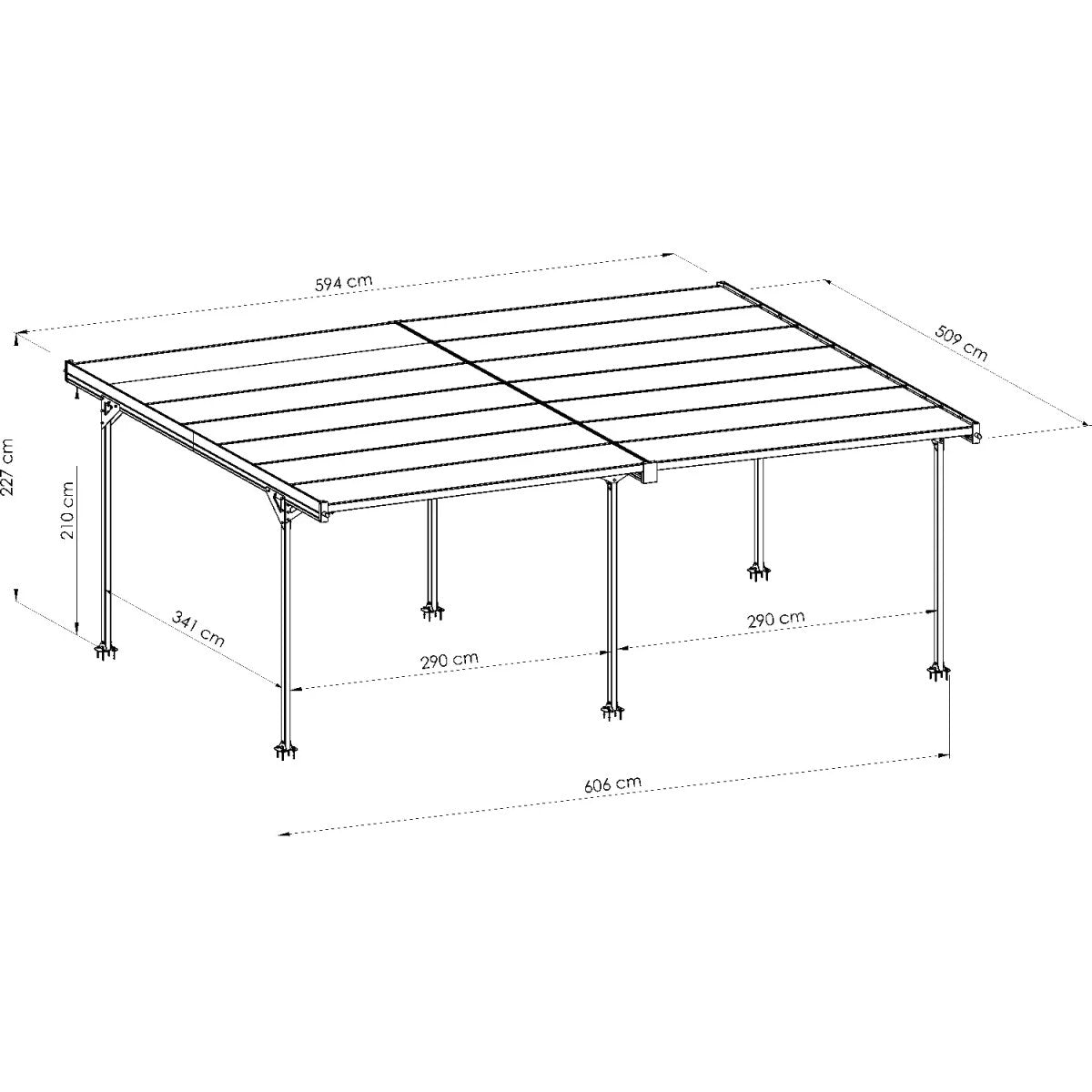 Tettoia Doppia in Alluminio Mistral Double - 30 mq + Kit di Ancoraggio - Trigano - Idea giardino