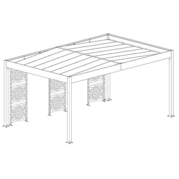 Tettoia in Alluminio LIBECCIO + 3 Pannelli Laterali - 16 mq + Kit di Ancoraggio - Trigano - Idea giardino